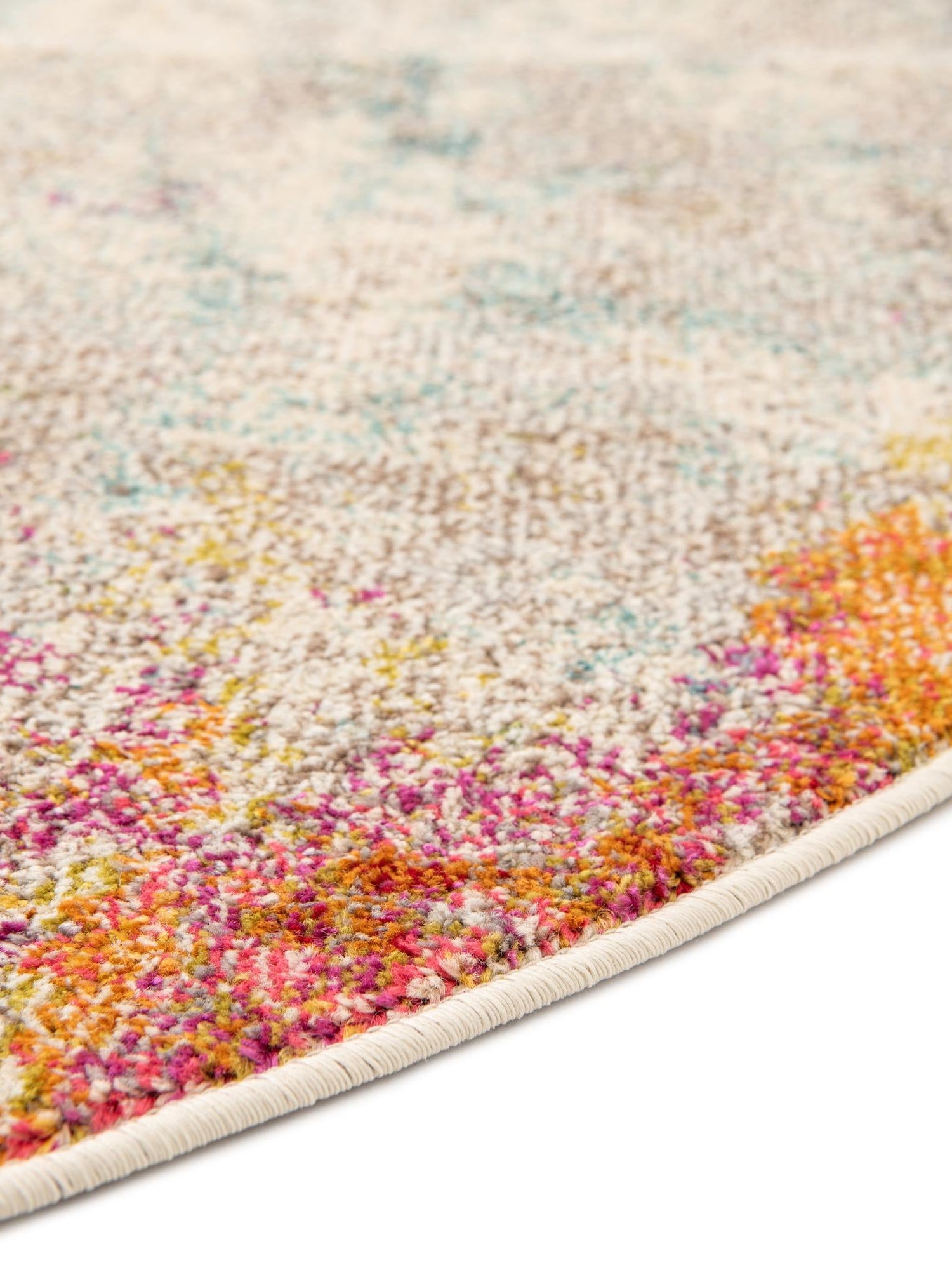 Beige 8' x 8' Chromatic Round Area Rug 100% Polypropylene With Cotton Backing Abstract Modern Colorful Carpet Mat for Home Decor & Interior Design for Sale at Rug Engine