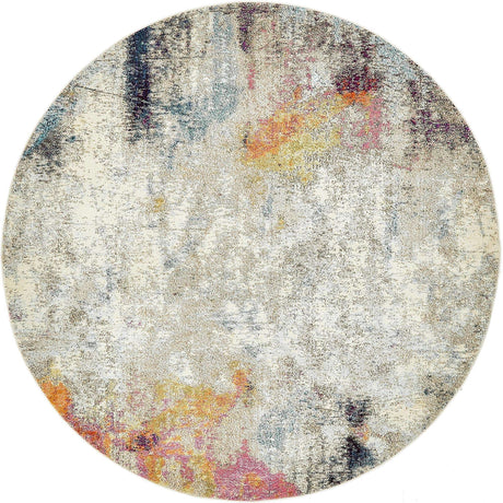 Beige 8' x 8' Chromatic Round Area Rug 100% Polypropylene With Cotton Backing Abstract Modern Colorful Carpet Mat for Home Decor & Interior Design for Sale at Rug Engine