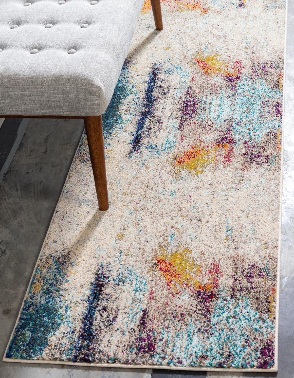 Beige 2' 7 x 12' Chromatic Runner Area Rug 100% Polypropylene With Cotton Backing Abstract Modern Colorful Carpet Mat for Home Decor & Interior Design for Sale at Rug Engine