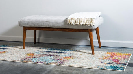 Beige 2' 7 x 10' Chromatic Runner Area Rug 100% Polypropylene With Cotton Backing Abstract Modern Colorful Carpet Mat for Home Decor & Interior Design for Sale at Rug Engine