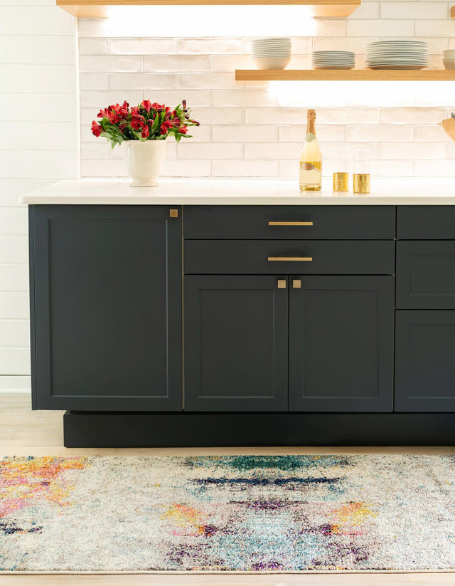 Beige 2' 2 x 6' 9 Chromatic Runner Area Rug 100% Polypropylene With Cotton Backing Abstract Modern Colorful Carpet Mat for Home Decor & Interior Design for Sale at Rug Engine