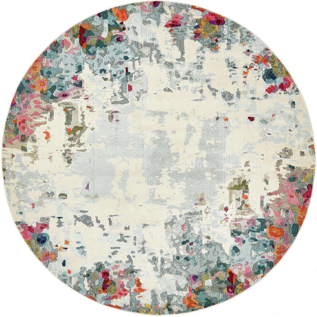 Multicolor 8' x 8' Chromatic Round Area Rug 100% Polypropylene With Cotton Backing Abstract Modern Colorful Carpet Mat for Home Decor & Interior Design for Sale at Rug Engine
