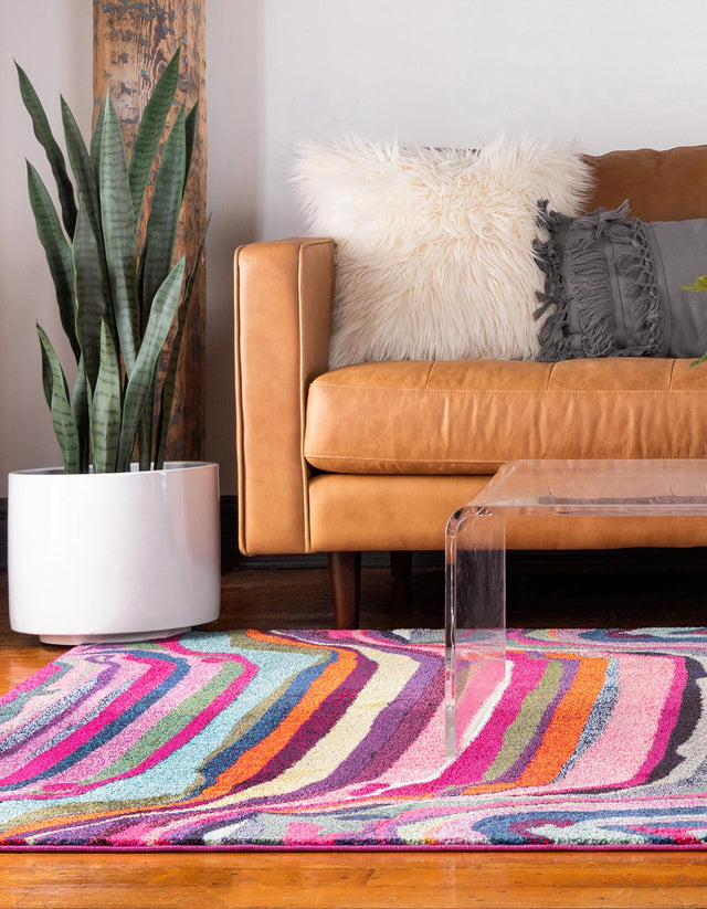 Multicolor 5' 1 x 8' Chromatic Rectangle Area Rug 100% Polypropylene With Cotton Backing Abstract Modern Colorful Carpet Mat for Home Decor & Interior Design for Sale at Rug Engine