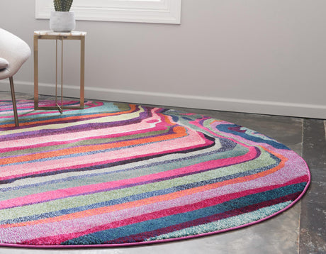 Multicolor 8' x 8' Chromatic Round Area Rug 100% Polypropylene With Cotton Backing Abstract Modern Colorful Carpet Mat for Home Decor & Interior Design for Sale at Rug Engine