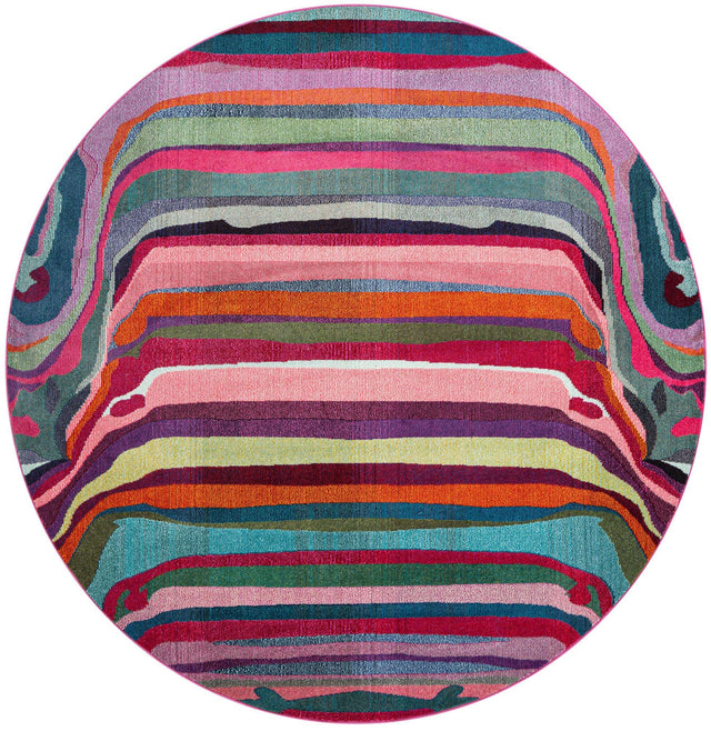 Multicolor 8' x 8' Chromatic Round Area Rug 100% Polypropylene With Cotton Backing Abstract Modern Colorful Carpet Mat for Home Decor & Interior Design for Sale at Rug Engine