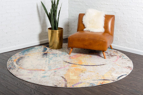 Multicolor 8' x 8' Chromatic Round Area Rug 100% Polypropylene With Cotton Backing Abstract Modern Colorful Carpet Mat for Home Decor & Interior Design for Sale at Rug Engine