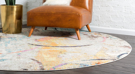 Multicolor 8' x 8' Chromatic Round Area Rug 100% Polypropylene With Cotton Backing Abstract Modern Colorful Carpet Mat for Home Decor & Interior Design for Sale at Rug Engine