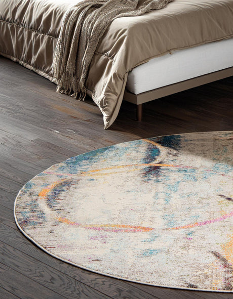 Multicolor 8' x 8' Chromatic Round Area Rug 100% Polypropylene With Cotton Backing Abstract Modern Colorful Carpet Mat for Home Decor & Interior Design for Sale at Rug Engine