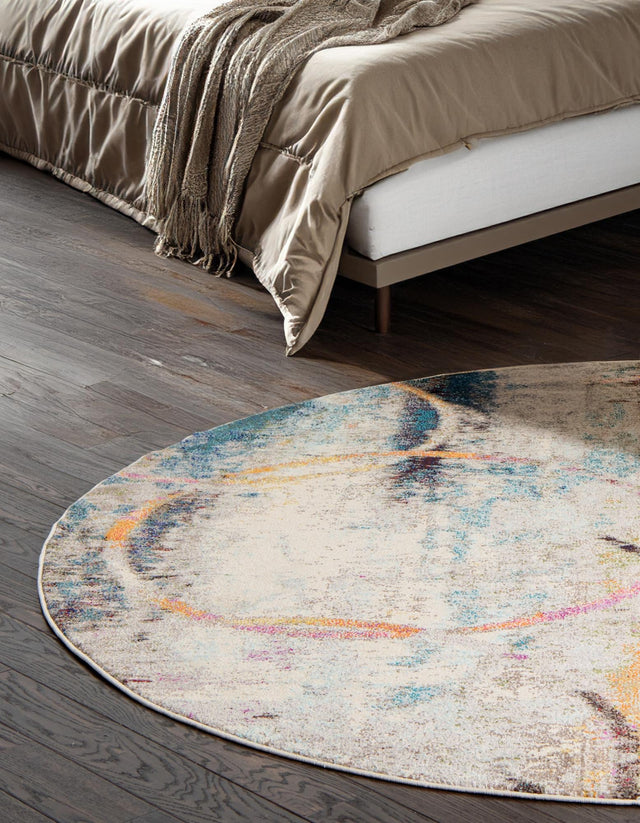 Multicolor 8' x 8' Chromatic Round Area Rug 100% Polypropylene With Cotton Backing Abstract Modern Colorful Carpet Mat for Home Decor & Interior Design for Sale at Rug Engine