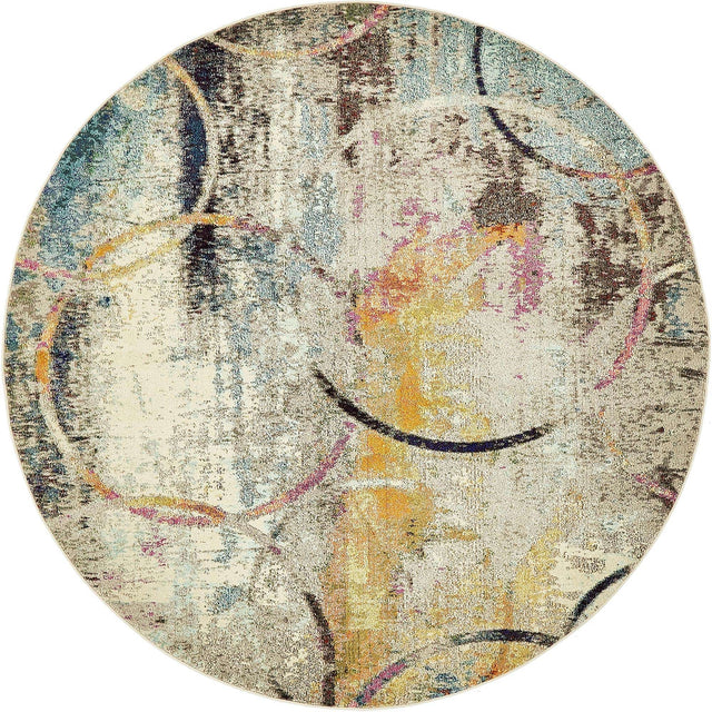 Multicolor 8' x 8' Chromatic Round Area Rug 100% Polypropylene With Cotton Backing Abstract Modern Colorful Carpet Mat for Home Decor & Interior Design for Sale at Rug Engine