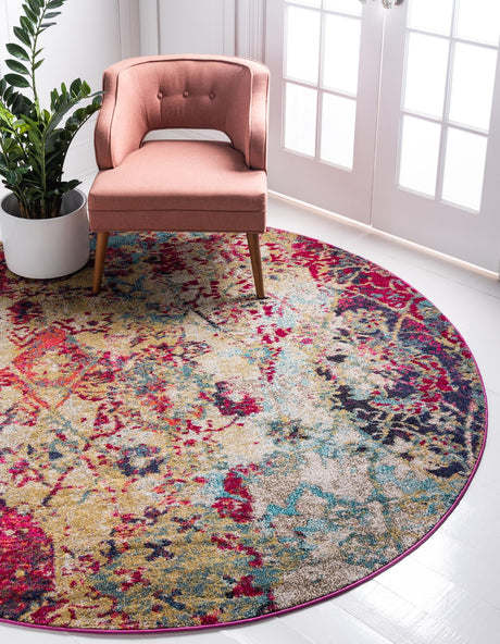 Multicolor 8' x 8' Monterey Round Area Rug 100% Polypropylene Colorful Easy Clean Traditional Carpet for Living Room, Bedrooms, Dining, Kitchen for Sale at Rug Engine