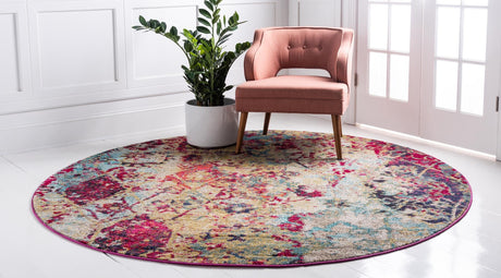 Multicolor 8' x 8' Monterey Round Area Rug 100% Polypropylene Colorful Easy Clean Traditional Carpet for Living Room, Bedrooms, Dining, Kitchen for Sale at Rug Engine