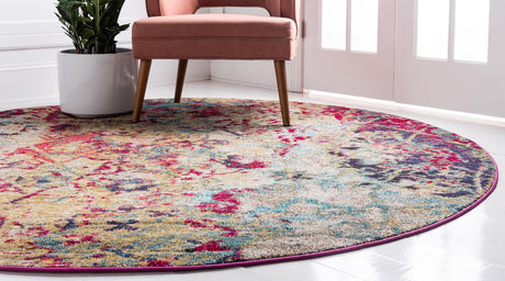 Multicolor 8' x 8' Monterey Round Area Rug 100% Polypropylene Colorful Easy Clean Traditional Carpet for Living Room, Bedrooms, Dining, Kitchen for Sale at Rug Engine