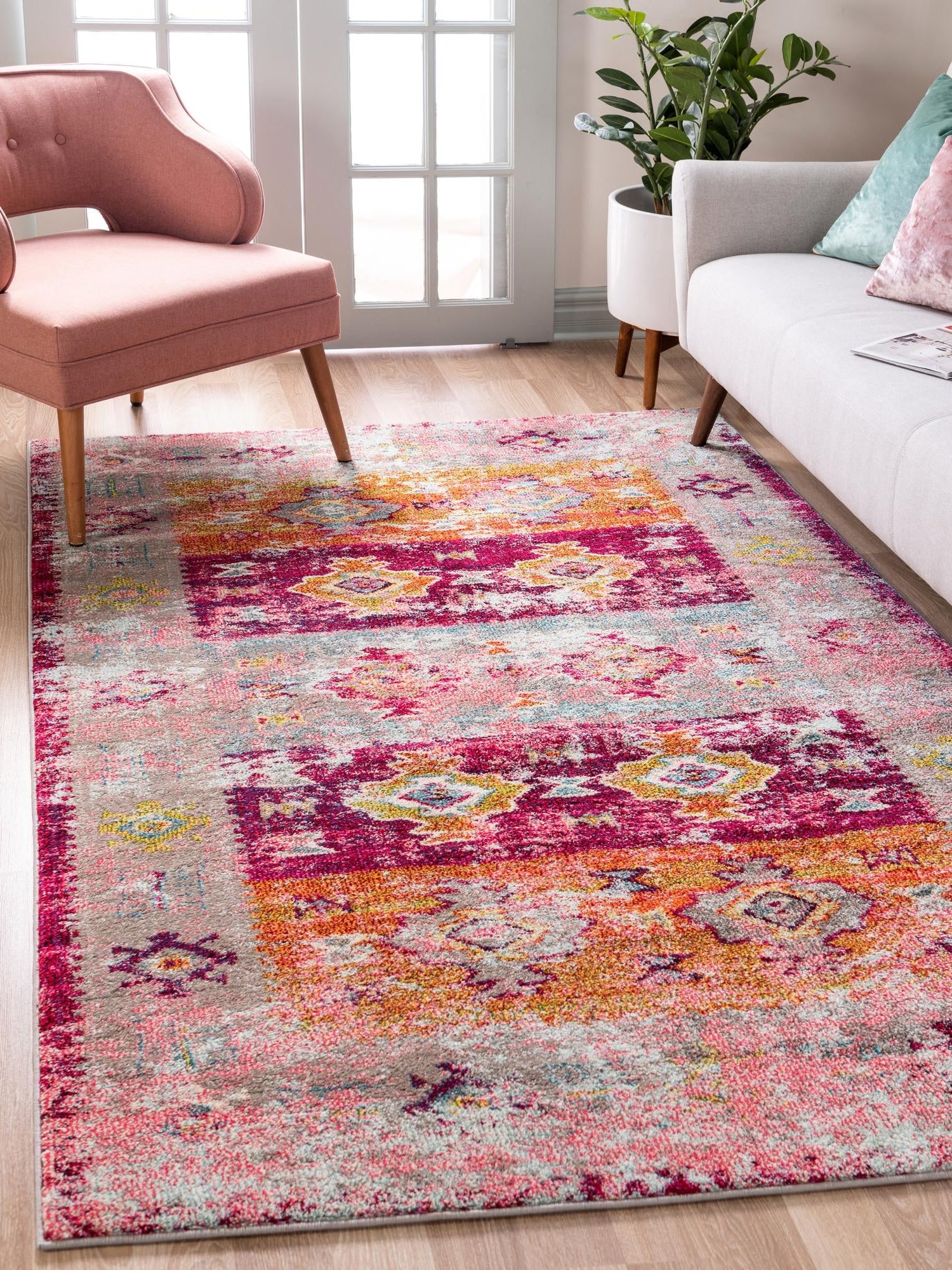 Pink 2' x 3' 1 Monterey Rectangle Area Rug 100% Polypropylene Colorful Easy Clean Traditional Carpet for Living Room, Bedrooms, Dining, Kitchen for Sale at Rug Engine