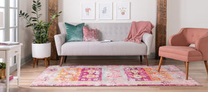 Pink 5' 1 x 8' Monterey Rectangle Area Rug 100% Polypropylene Colorful Easy Clean Traditional Carpet for Living Room, Bedrooms, Dining, Kitchen for Sale at Rug Engine