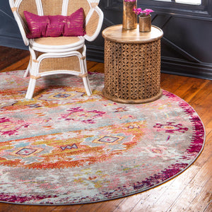 Pink 8' x 8' Monterey Round Area Rug 100% Polypropylene Colorful Easy Clean Traditional Carpet for Living Room, Bedrooms, Dining, Kitchen for Sale at Rug Engine