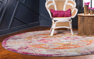 Pink 8' x 8' Monterey Round Area Rug 100% Polypropylene Colorful Easy Clean Traditional Carpet for Living Room, Bedrooms, Dining, Kitchen for Sale at Rug Engine