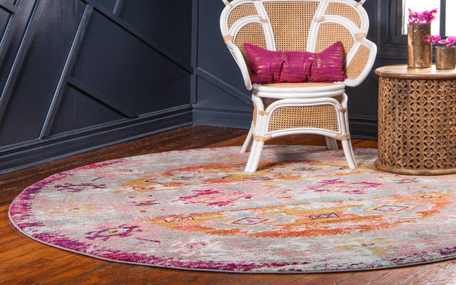 Pink 8' x 8' Monterey Round Area Rug 100% Polypropylene Colorful Easy Clean Traditional Carpet for Living Room, Bedrooms, Dining, Kitchen for Sale at Rug Engine