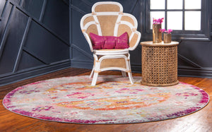 Pink 8' x 8' Monterey Round Area Rug 100% Polypropylene Colorful Easy Clean Traditional Carpet for Living Room, Bedrooms, Dining, Kitchen for Sale at Rug Engine