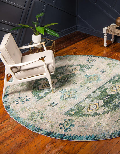 Green 8' x 8' Monterey Round Area Rug 100% Polypropylene Colorful Easy Clean Traditional Carpet for Living Room, Bedrooms, Dining, Kitchen for Sale at Rug Engine