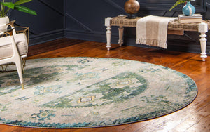 Green 8' x 8' Monterey Round Area Rug 100% Polypropylene Colorful Easy Clean Traditional Carpet for Living Room, Bedrooms, Dining, Kitchen for Sale at Rug Engine