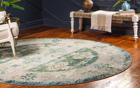 Green 8' x 8' Monterey Round Area Rug 100% Polypropylene Colorful Easy Clean Traditional Carpet for Living Room, Bedrooms, Dining, Kitchen for Sale at Rug Engine