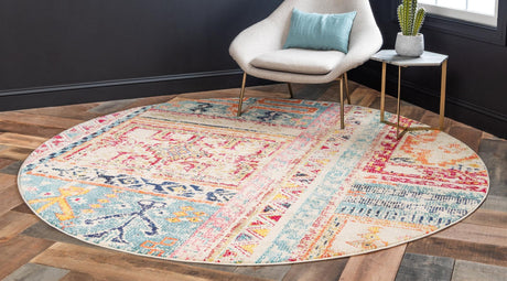 Multicolor 8' x 8' Monterey Round Area Rug 100% Polypropylene Colorful Easy Clean Traditional Carpet for Living Room, Bedrooms, Dining, Kitchen for Sale at Rug Engine