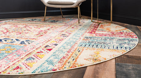 Multicolor 8' x 8' Monterey Round Area Rug 100% Polypropylene Colorful Easy Clean Traditional Carpet for Living Room, Bedrooms, Dining, Kitchen for Sale at Rug Engine