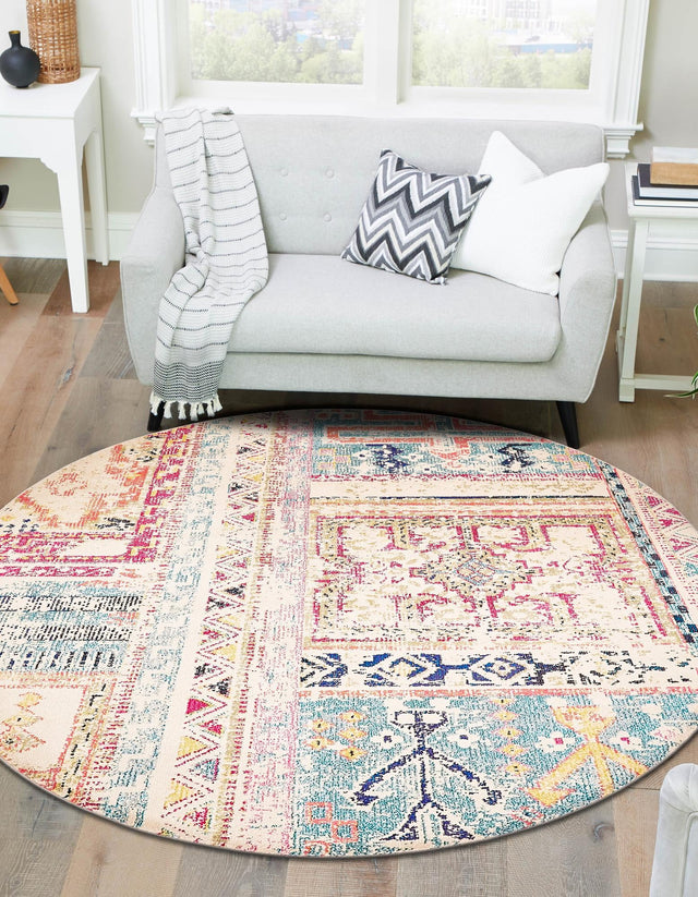 Multicolor 8' x 8' Monterey Round Area Rug 100% Polypropylene Colorful Easy Clean Traditional Carpet for Living Room, Bedrooms, Dining, Kitchen for Sale at Rug Engine