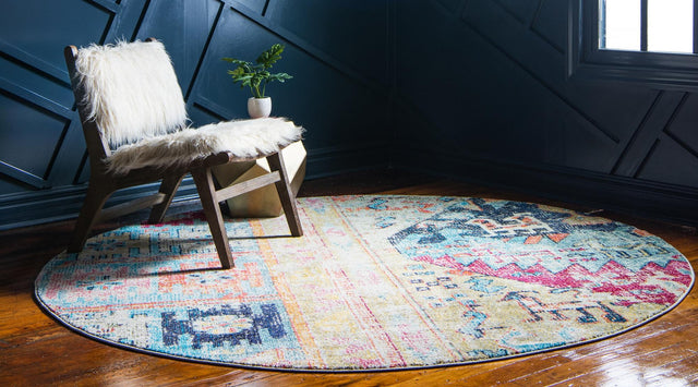 Multicolor 8' x 8' Monterey Round Area Rug 100% Polypropylene Colorful Easy Clean Traditional Carpet for Living Room, Bedrooms, Dining, Kitchen for Sale at Rug Engine