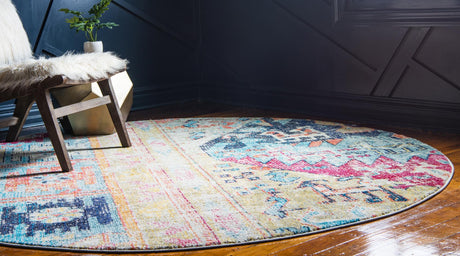 Multicolor 8' x 8' Monterey Round Area Rug 100% Polypropylene Colorful Easy Clean Traditional Carpet for Living Room, Bedrooms, Dining, Kitchen for Sale at Rug Engine