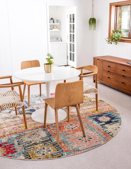 Multicolor 8' x 8' Monterey Round Area Rug 100% Polypropylene Colorful Easy Clean Traditional Carpet for Living Room, Bedrooms, Dining, Kitchen for Sale at Rug Engine