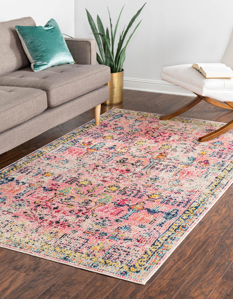 Pink 6' 1 x 9' Monterey Rectangle Area Rug 100% Polypropylene Colorful Easy Clean Traditional Carpet for Living Room, Bedrooms, Dining, Kitchen for Sale at Rug Engine