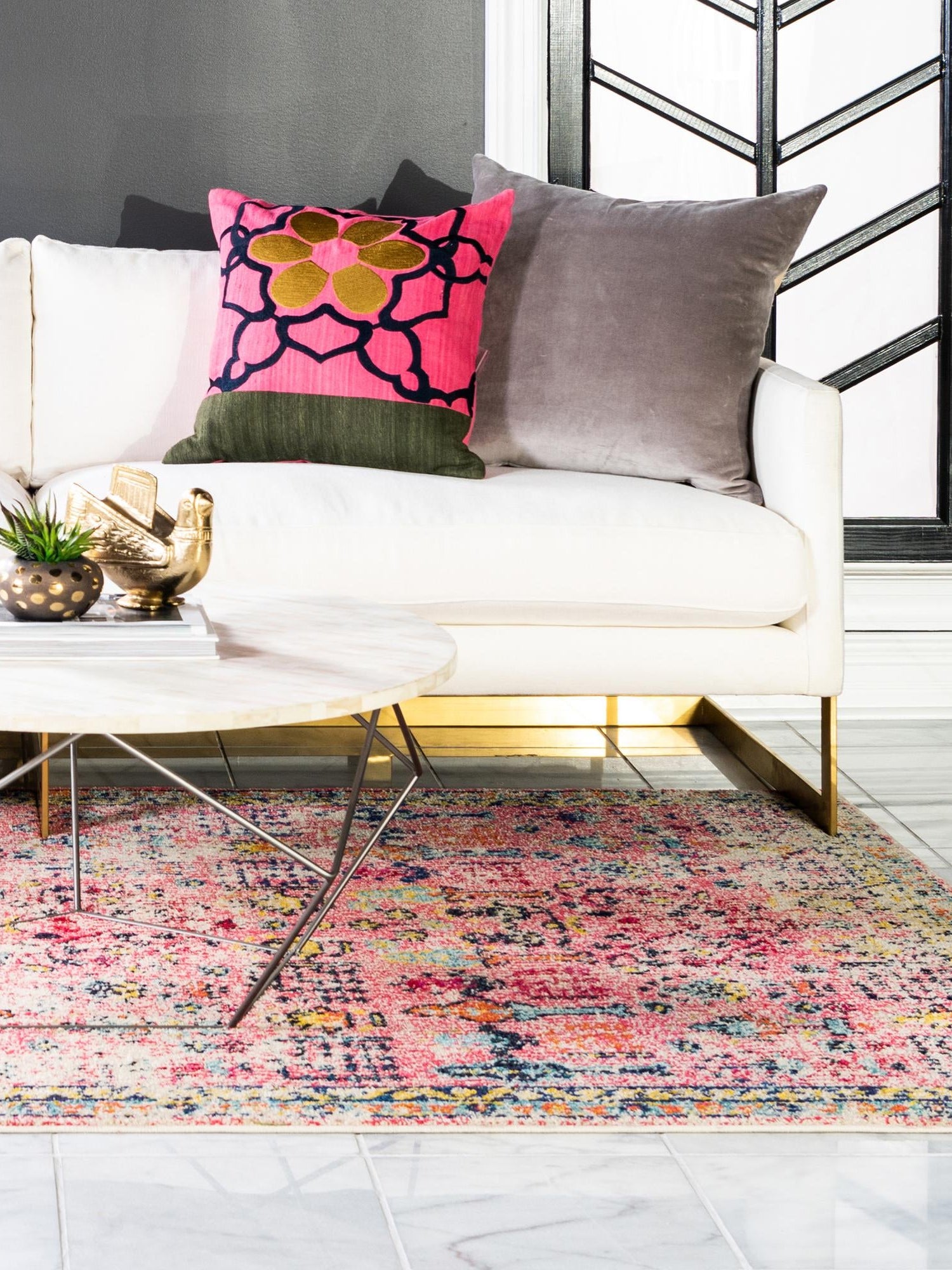 Pink 6' 1 x 9' Monterey Rectangle Area Rug 100% Polypropylene Colorful Easy Clean Traditional Carpet for Living Room, Bedrooms, Dining, Kitchen for Sale at Rug Engine