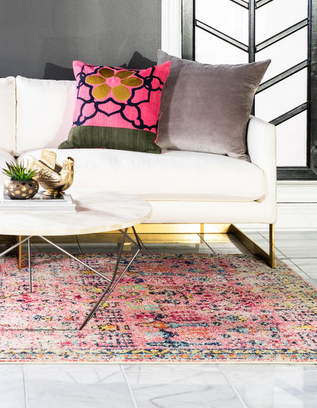 Pink 6' 1 x 9' Monterey Rectangle Area Rug 100% Polypropylene Colorful Easy Clean Traditional Carpet for Living Room, Bedrooms, Dining, Kitchen for Sale at Rug Engine