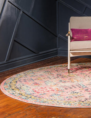 Pink 4' 1 x 4' 1 Monterey Round Area Rug 100% Polypropylene Colorful Easy Clean Traditional Carpet for Living Room, Bedrooms, Dining, Kitchen for Sale at Rug Engine