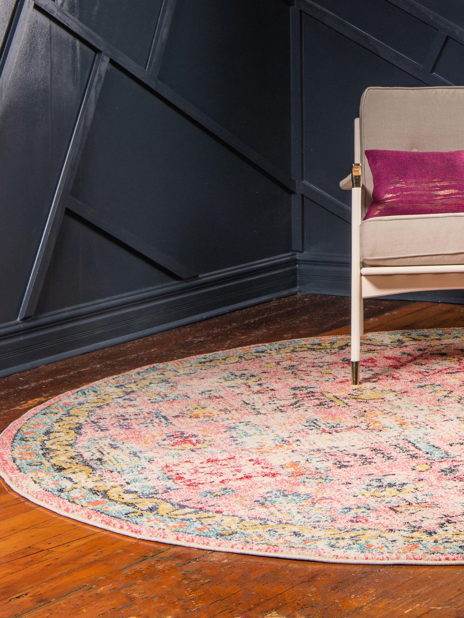 Pink 5' 3 x 5' 3 Monterey Round Area Rug 100% Polypropylene Colorful Easy Clean Traditional Carpet for Living Room, Bedrooms, Dining, Kitchen for Sale at Rug Engine