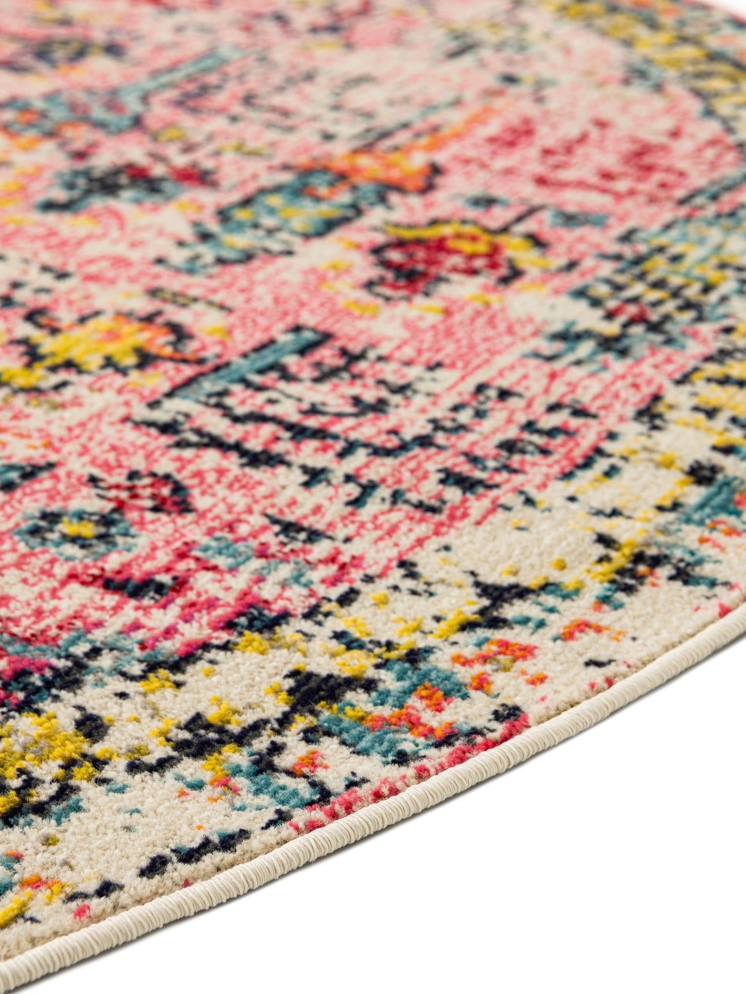 Pink 3' 3 x 3' 3 Monterey Round Area Rug 100% Polypropylene Colorful Easy Clean Traditional Carpet for Living Room, Bedrooms, Dining, Kitchen for Sale at Rug Engine