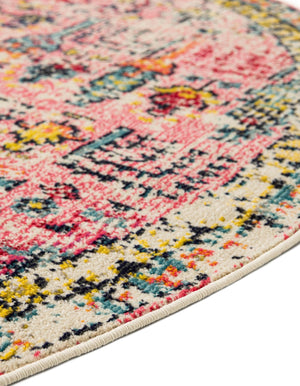 Pink 5' 3 x 5' 3 Monterey Round Area Rug 100% Polypropylene Colorful Easy Clean Traditional Carpet for Living Room, Bedrooms, Dining, Kitchen for Sale at Rug Engine
