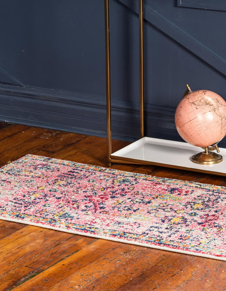 Pink 2' 7 x 10' Monterey Runner Area Rug 100% Polypropylene Colorful Easy Clean Traditional Carpet for Living Room, Bedrooms, Dining, Kitchen for Sale at Rug Engine