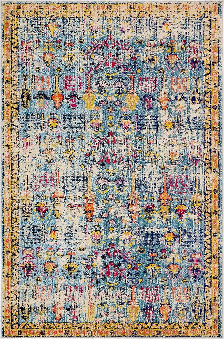 Blue 4' 1 x 6' 1 Monterey Rectangle Area Rug 100% Polypropylene Colorful Easy Clean Traditional Carpet for Living Room, Bedrooms, Dining, Kitchen for Sale at Rug Engine
