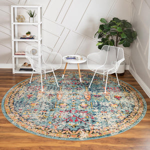 Blue 8' x 8' Monterey Round Area Rug 100% Polypropylene Colorful Easy Clean Traditional Carpet for Living Room, Bedrooms, Dining, Kitchen for Sale at Rug Engine