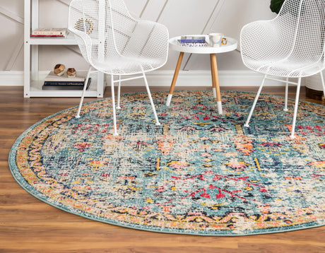 Blue 8' x 8' Monterey Round Area Rug 100% Polypropylene Colorful Easy Clean Traditional Carpet for Living Room, Bedrooms, Dining, Kitchen for Sale at Rug Engine