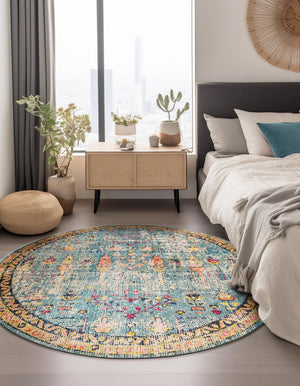 Blue 8' x 8' Monterey Round Area Rug 100% Polypropylene Colorful Easy Clean Traditional Carpet for Living Room, Bedrooms, Dining, Kitchen for Sale at Rug Engine