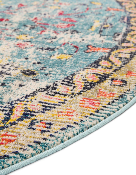 Blue 8' x 8' Monterey Round Area Rug 100% Polypropylene Colorful Easy Clean Traditional Carpet for Living Room, Bedrooms, Dining, Kitchen for Sale at Rug Engine
