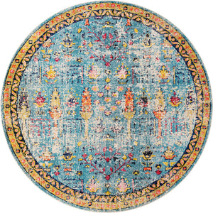 Blue 8' x 8' Monterey Round Area Rug 100% Polypropylene Colorful Easy Clean Traditional Carpet for Living Room, Bedrooms, Dining, Kitchen for Sale at Rug Engine