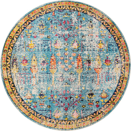 Blue 8' x 8' Monterey Round Area Rug 100% Polypropylene Colorful Easy Clean Traditional Carpet for Living Room, Bedrooms, Dining, Kitchen for Sale at Rug Engine