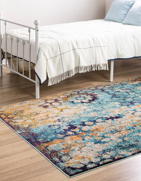 Blue 2' 2 x 3' 1 Vita Rectangle Area Rug Colorful Vivid Vintage Style Modern Indoor Easy Clean Durable Carpet Mat for Home Interior Design for Sale at Rug Engine