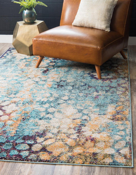 Blue 6' 1 x 9' Vita Rectangle Area Rug Colorful Vivid Vintage Style Modern Indoor Easy Clean Durable Carpet Mat for Home Interior Design for Sale at Rug Engine