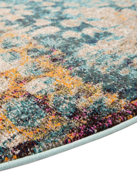Blue 8' x 8' Vita Round Area Rug Colorful Vivid Vintage Style Modern Indoor Easy Clean Durable Carpet Mat for Home Interior Design for Sale at Rug Engine